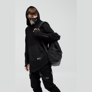 Assassin&#39;s Hooded Cloak - Oversized Fit, Black Hoodie with Thumbhole Sleeves and Zippered Sleeves