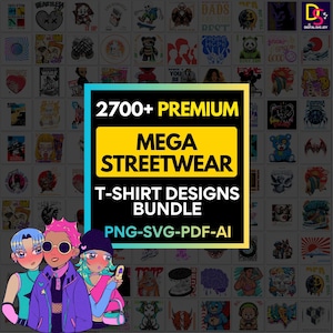 Streetwear T Shirt Designs Bundle | Trendy Fashion PNG SVG Pdf Graphics | Urban Apparel POD Pack Commercial Use