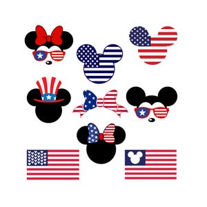 Ensemble svg fête de l'indépendance de la souris, ensemble Svg 4 juillet, Svg patriotique, 4 juillet Svg png, drapeau américain png, dessin animé 4 juillet png