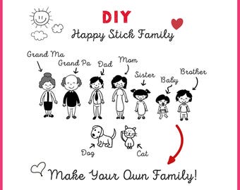 DIY stok figuur familie SVG bundel, stok figuur SVG, stok familie png, stok familie clipart, stok familie SVG, stok familie gesneden bestanden