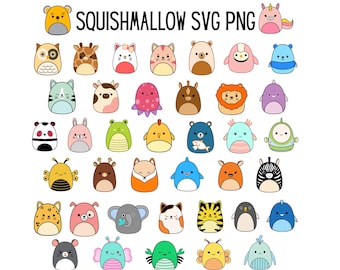 40 squishmallow animals PNG SVG clipart cricut designs bundle | Squishmallow PNG | Squishmallow Svg |Birthday Girl Svg | Squishmallow bday