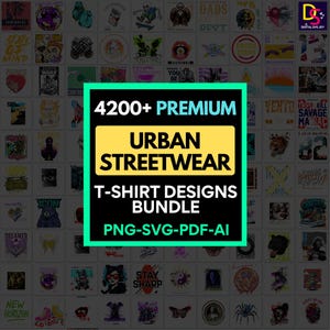Urban Streetwear T Shirt Design Bundle | Hip Hop Trendy PNG SVG Pdf Graphics | Fashion Apparel POD Pack