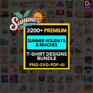 Summer Beach Vacation T Shirt Designs Bundle | Tropical Holiday PNG SVG Ai | Travel Surf Sun Graphics POD Pack