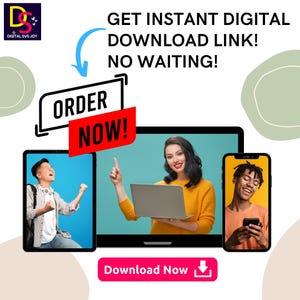 May include: Digital SVG Joy graphic with the text "Get Instant Digital Download Link! No Waiting!". The image includes a tablet, laptop, and smartphone with people on the screens. The words "Order Now!" are displayed.