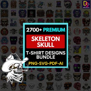 Skull T Shirt Design Bundle | Dark Gothic PNG SVG Pdf Graphics | Biker Tattoo Style Designs POD Commercial Use