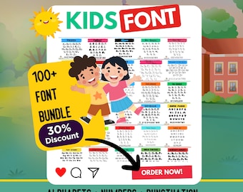 100+ Kids Cartoon Fonts Mega Bundle | Canva Font | SVG TTF PNG | Kids Font | Ttf Font, Digital Font Download