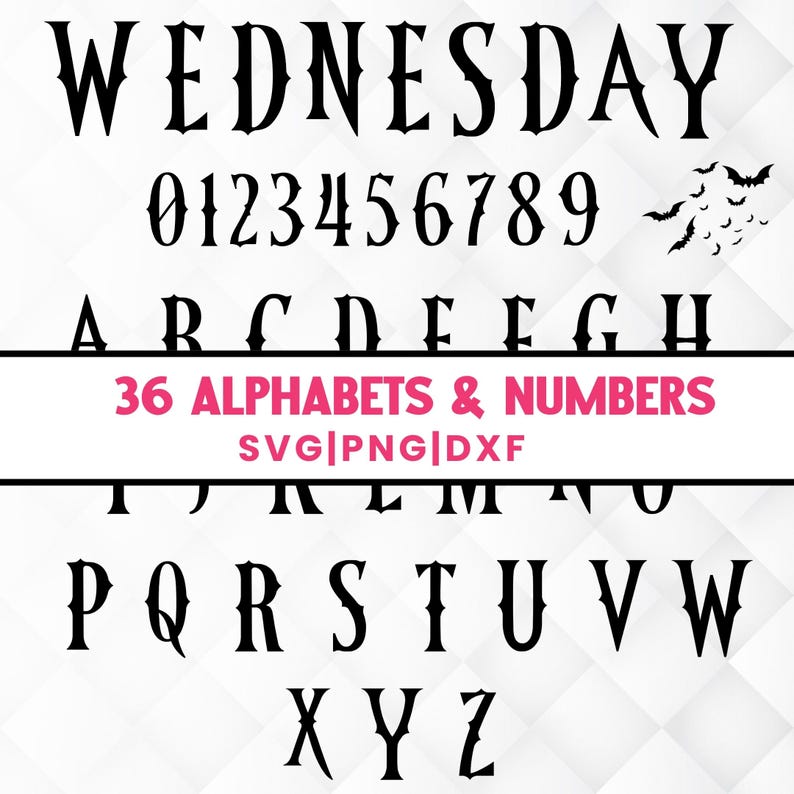 Wednesday Type Face Wednesday Font SVG: Gothic Letters, Cricut, Silhouette & Canva (digital ...