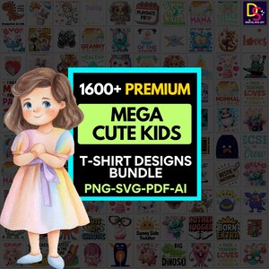 Kids T Shirt Design Bundle | Cartoon Cute PNG SVG Pdf Graphics | Baby Kids Funny Shirts POD Commercial Pack