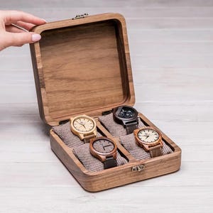 Wooden Watch Box for 4 Watches – Personalized Engraved Watch Case with Lid – Men’s Gift for Anniversary, Birthday or Father’s Day