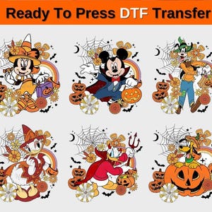 Disney Halloween All Characters Dtf Transfer, Mickey And Friends Halloween Ready to Press, Halloween Party Dtf, Disney Family Halloween Dtf