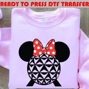 ディズニー エプコット 2025 Dtf 転送、エプコット ミニーマウス イヤー プレス準備完了 Dtf、カスタム ディズニー Dtf、ミニー エプコット シャツ、ディズニー ファミリー トリップ Dtf