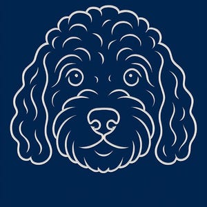 Minimalist Labradoodle Line Art | White Outline Dog Face on Navy | Modern Pet Wall Art Digital Download
