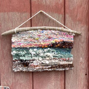 Seafoam Drift - Small Woven Tapestry, Coastal Woven Wall Hanging, Driftwood Fiber Art, Ocean Inspired Tapestry, Hand Spun Yarn Weaving