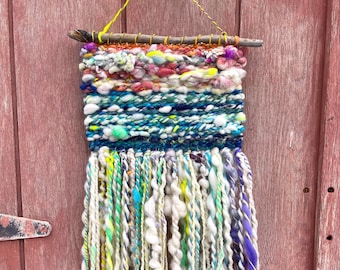 Woven Wool Tapestry, "Glory” Hand dyed, Hand Blended, Hand Spun Fiber, Colorful Wall Hanging