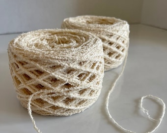 Cotton Linen Boucle Loop Yarn, Ivory Cream Yarn, Weaving Yarn, Knitting Yarn, Detash Craft Supplies, "Pearl"