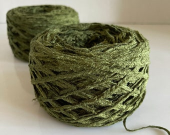 Green Acrylic Chenille Yarn, Weaving Yarn, Silky Chenille, Detash Craft Supplies, "Palmetto"