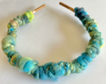 Hand Spun Art Yarn Headband- Yarn Wrapped Headband -  Zig Zag Hair Band - "Seaweed”