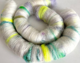 Hand Blended Rolags for Spinning, Set of 2, Extra Scrappy Blend, Punis, Spinning Fiber, 2.6 oz,  "Acid Rain"