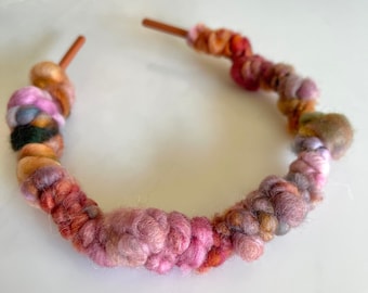 Yarn Headband- Art Yarn Wrapped Headband -  Zig Zag Hair Band - "Flower Garden”