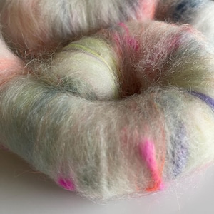 Rolags for Spinning, Set of 2, Hand Carded Punis, Spinning Fiber, Scrappy Pastel Rainbow blend, 2.9 oz,  &quot;Confetti Cloud&quot;