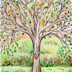 árvore da vavó - Carved Heart Tree Print - Personalized Initial Tree Drawing - Custom Couple Giclee Print - Valentines Day Gift