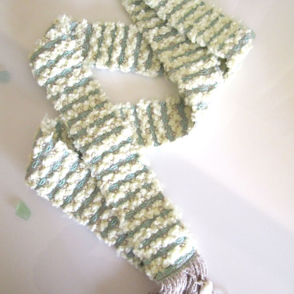 Pastel Infinity Scarf, Circle Scarf, Handwoven Pale Yellow, Mint and Lavender Skinny Scarf - Girls Scarf - Ocean Ripple