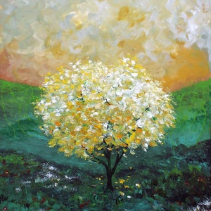 Yellow Tree Print - Tree of Life - Nursery Art - Wall Decor - Art Print of Original Painting 8x10"  Where it Begins