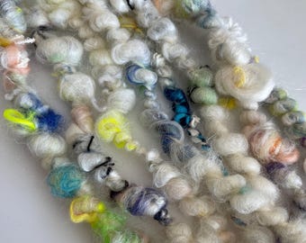 Colorful and Neon Scrappy Art Yarn Handspun, Chunky Weaving Yarn, 6 yards, Bulky Yarn, "Button Jar"