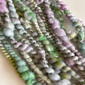 Pastel Handspun Chunky Weaving Yarn, Hand Dyed Superfine Merino and Mulberry Silk Corespun Coiled Art yarn, 12 Yards, &quot;Sea Coral&quot;