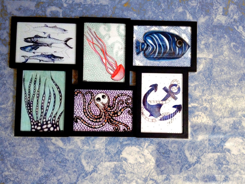 Sea Life Prints Nautical Wall Decor Ocean Art 5x7 Set of 6 Etsy