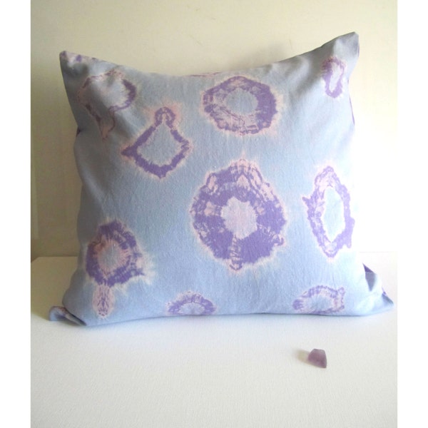 Shibori Pastel Pillow, Serenity Blue, 16x16" Decorative Pillow Cover, Tie Dye Pillow, Hand Dyed Pastel Decor