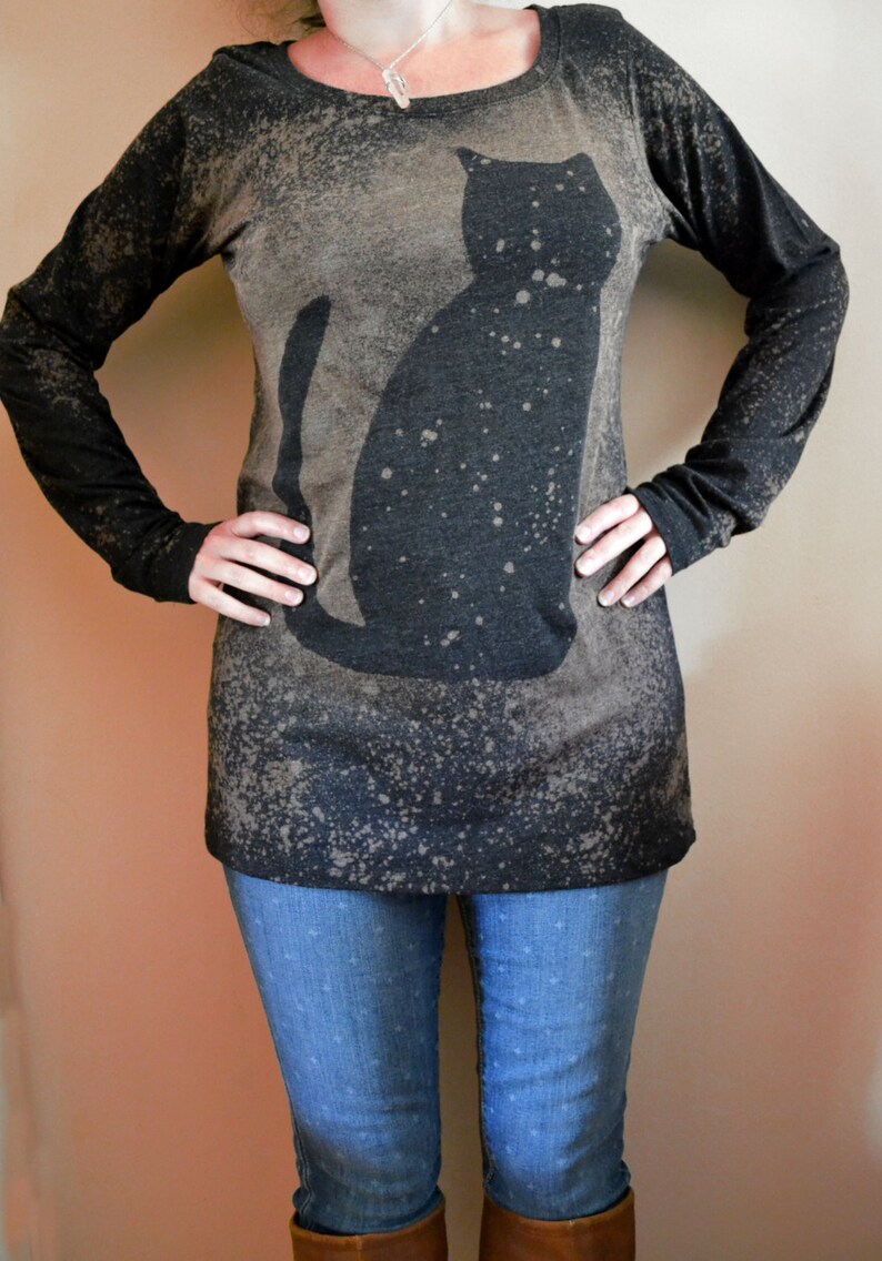 Black Cat Shirt Long Sleeve Shirt Galaxy Cat Shirt Space Etsy