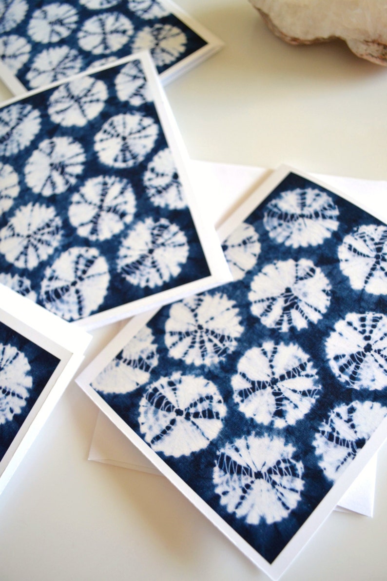 Indigo Shibori Cards Textile Art Printed Greeting Cards Traditional Japanese Tie Dye Print Stationery Set image 1