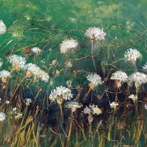 Queen Anne's Lace Flower Painting Print, Wildflower Print, Emerald Green Art, White Flowers, 8 x10" Art Print, Country Kitchen Decor image 1