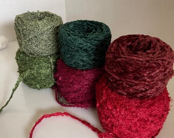 Crimson and Pine Yarn Sampler Set - Curated Christmas Fiber Bundle in Festive Red, Evergreen Textured Yarns for Weaving, Crochet & Knitting