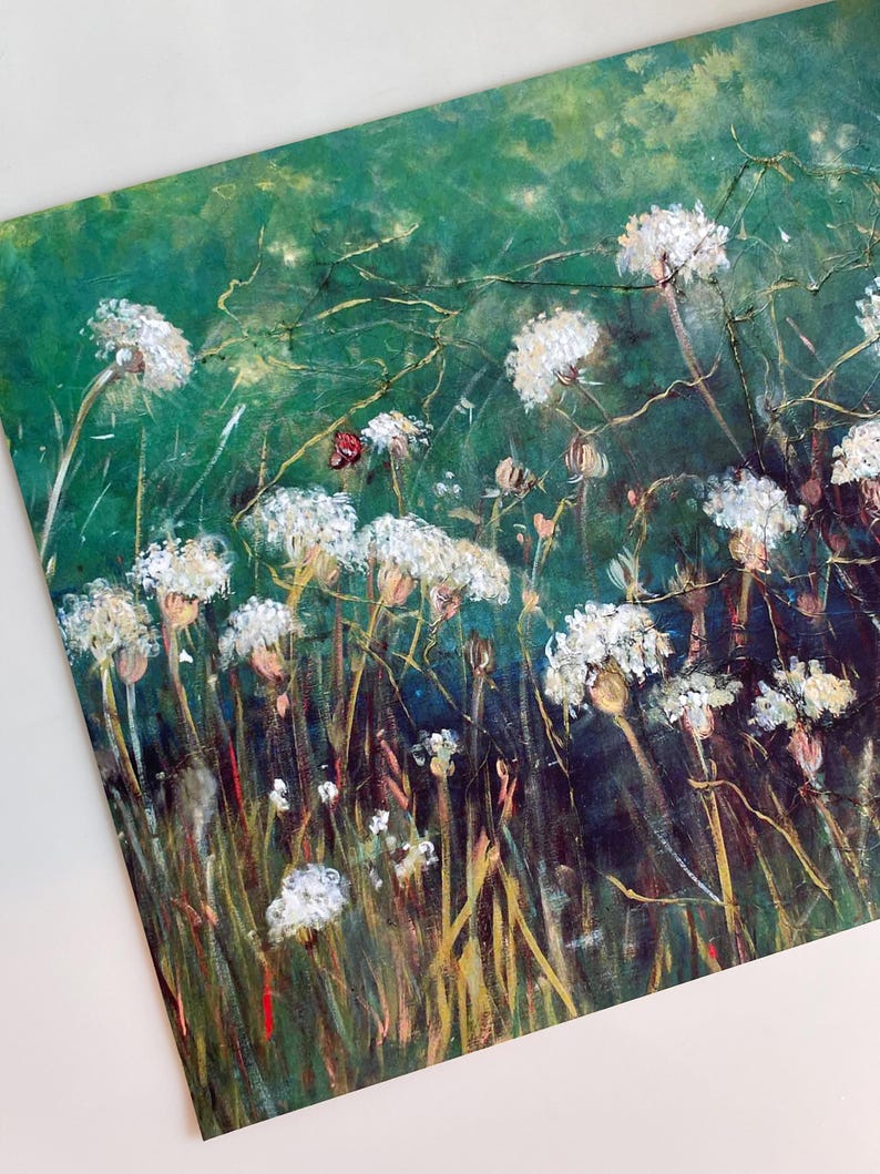 Queen Anne's Lace Flower Painting Print, Wildflower Print, Emerald Green Art, White Flowers, 8 x10" Art Print, Country Kitchen Decor image 9