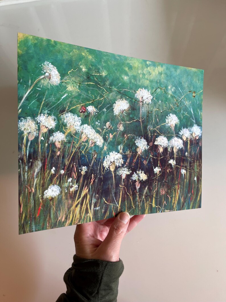 Queen Anne's Lace Flower Painting Print, Wildflower Print, Emerald Green Art, White Flowers, 8 x10" Art Print, Country Kitchen Decor image 7