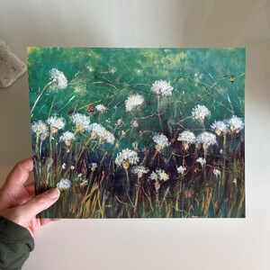 Queen Anne's Lace Flower Painting Print, Wildflower Print, Emerald Green Art, White Flowers, 8 x10" Art Print, Country Kitchen Decor image 2