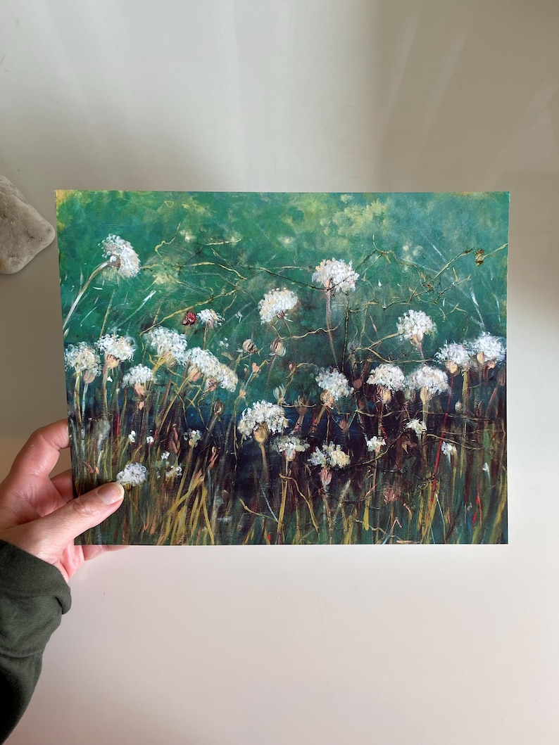 Queen Anne's Lace Flower Painting Print, Wildflower Print, Emerald Green Art, White Flowers, 8 x10" Art Print, Country Kitchen Decor image 2