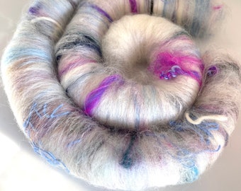 Rolags for Spinning, Set of 2, Scrappy blend, Hand Carded Punis, Spinning Fiber, 2.6 oz,  "Daydream"