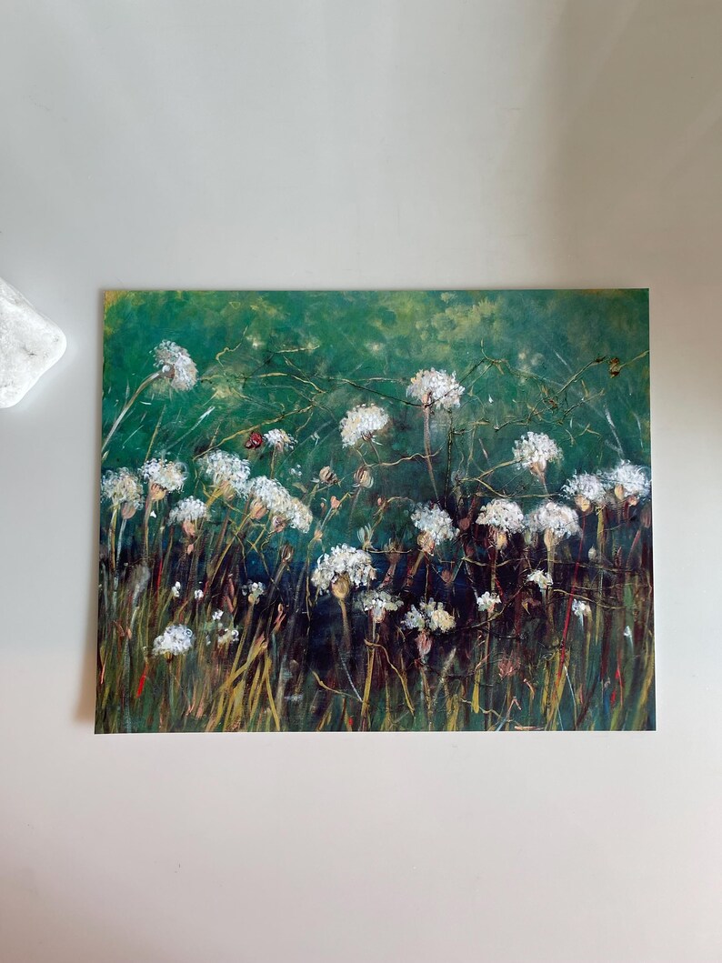 Queen Anne's Lace Flower Painting Print, Wildflower Print, Emerald Green Art, White Flowers, 8 x10" Art Print, Country Kitchen Decor image 3
