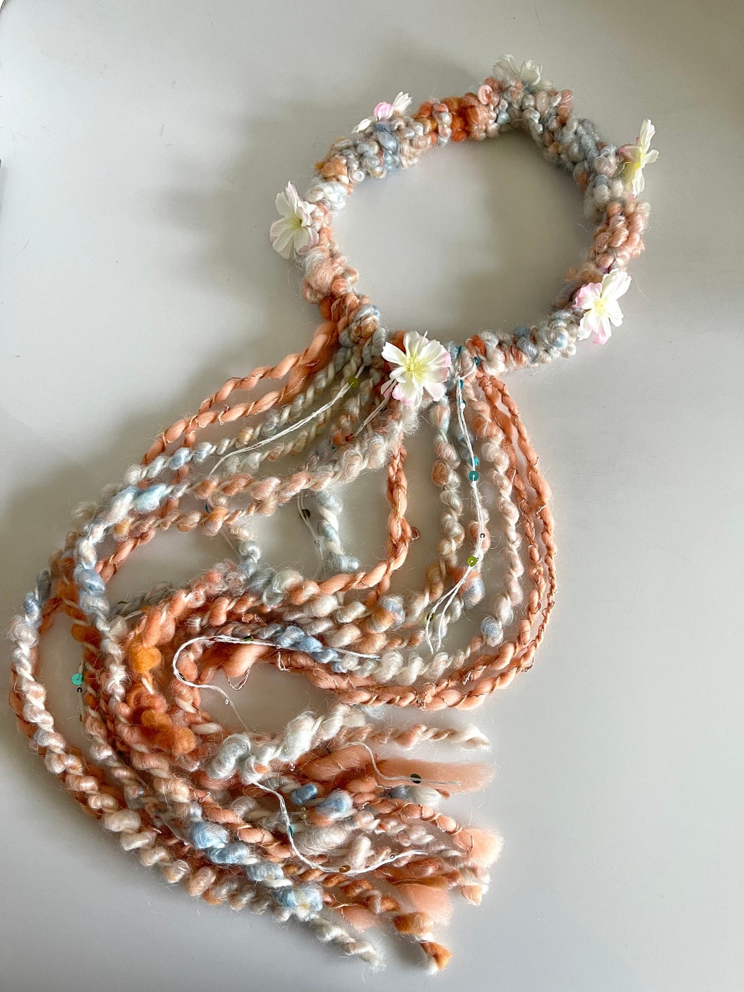 Romantic Flower Crown - Peach and Blue Crown for Women - Fairy Floral ...