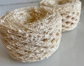 Cotton Boucle Slub Yarn, Textured Yarn, lvory Cream Colored Yarn, Weaving Yarn, Knitting Yarn, Detash Craft Supplies, "Lace"