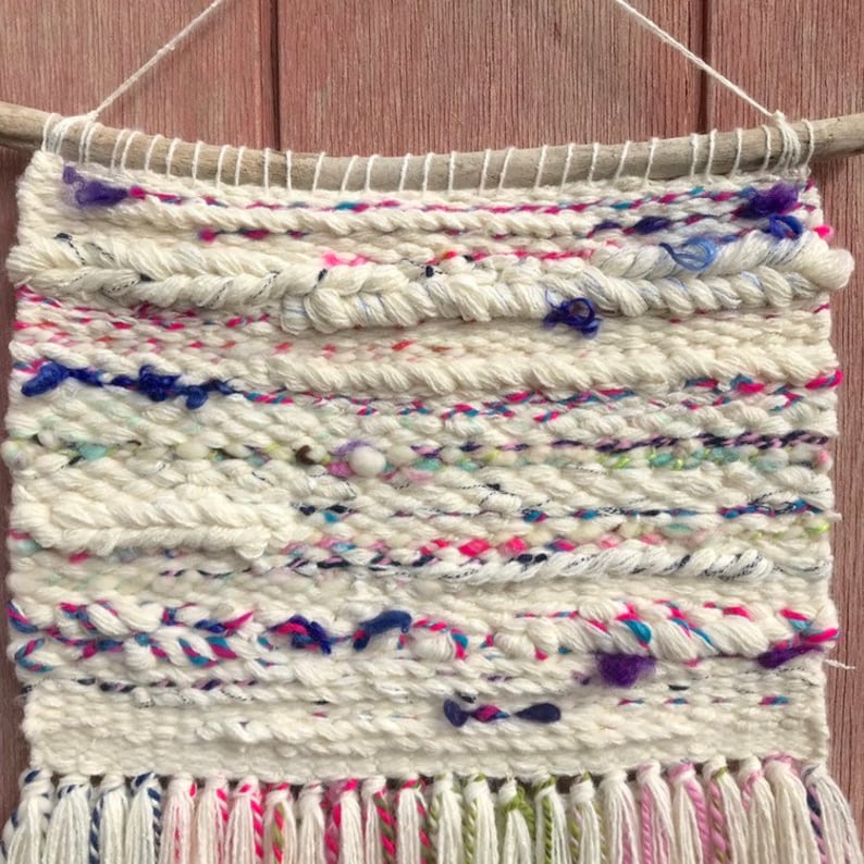 Salt Water Taffy Textile Wall Decor Colorful Hand Spun Wool and White Decorative Tapestry Candy Colored Woven Wall Hanging
