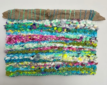 Aquatic Meadow Landscape Tapestry, Hand Dyed Wool, Hand Spun Yarn, Woven Wall Hanging