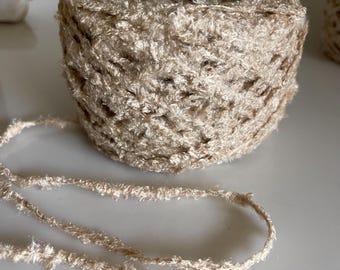 Light Beige Chunky Boucle Weaving Yarn, Polyester Novelty Yarn, Fuzzy Textured Yarn, Rug Yarn, Detash Craft Supplies, "Parchment"
