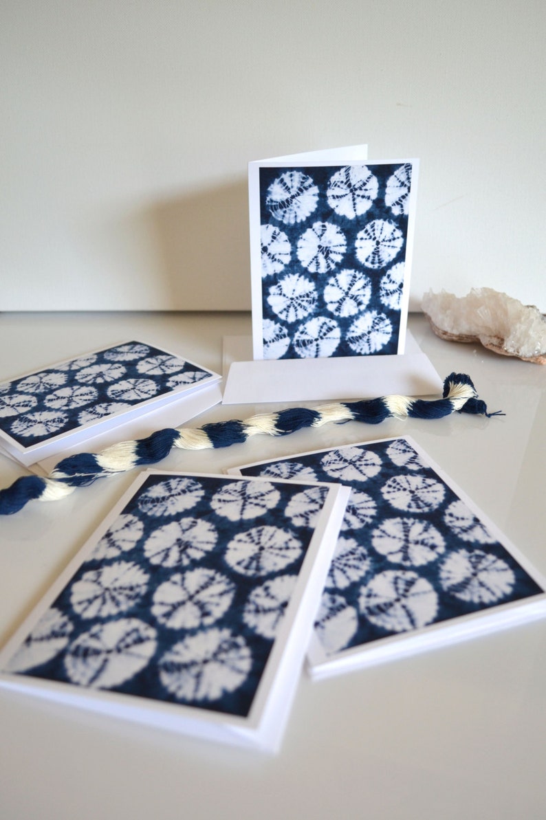 Indigo Shibori Cards Textile Art Printed Greeting Cards Traditional Japanese Tie Dye Print Stationery Set image 4