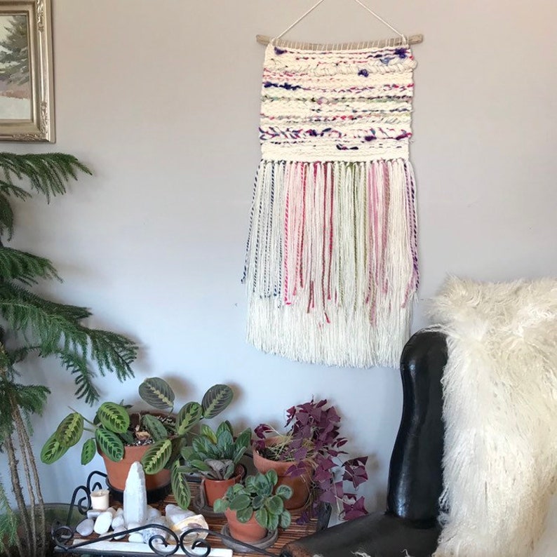 Salt Water Taffy Textile Wall Decor Colorful Hand Spun Wool and White Decorative Tapestry Candy Colored Woven Wall Hanging
