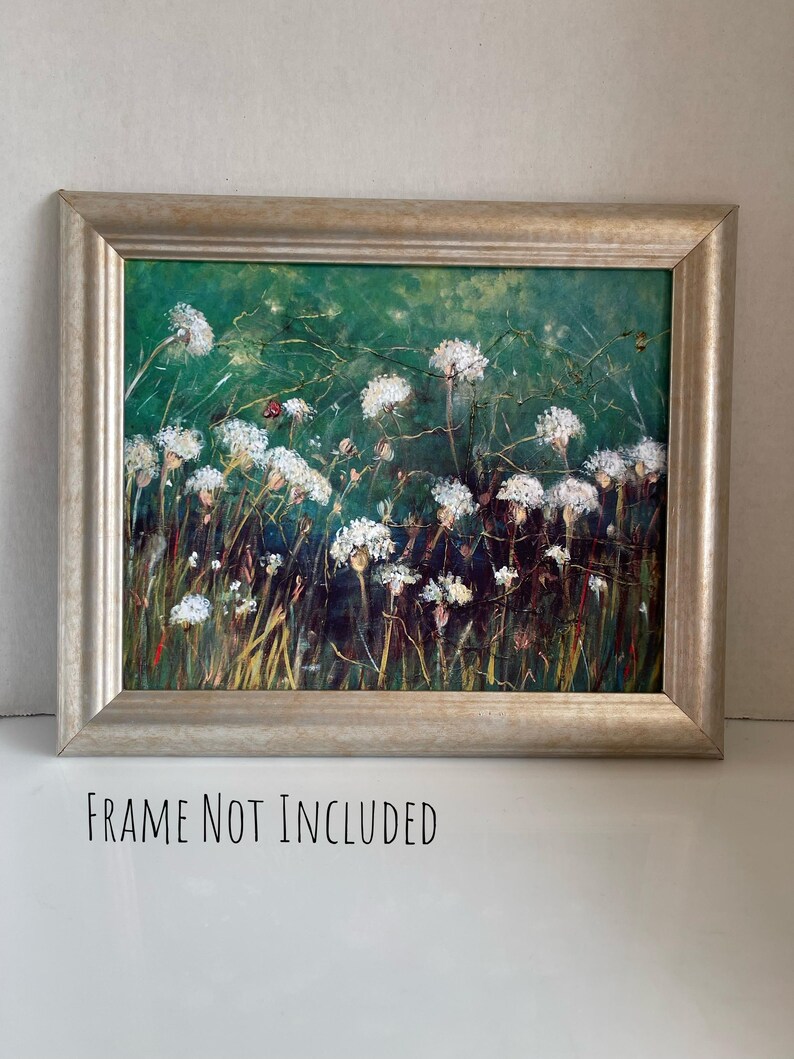 Queen Anne's Lace Flower Painting Print, Wildflower Print, Emerald Green Art, White Flowers, 8 x10" Art Print, Country Kitchen Decor image 5