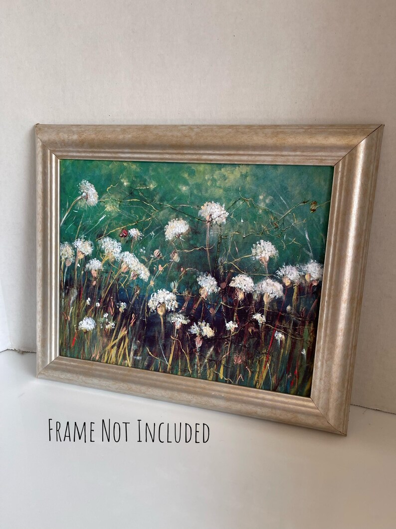 Queen Anne's Lace Flower Painting Print, Wildflower Print, Emerald Green Art, White Flowers, 8 x10" Art Print, Country Kitchen Decor image 6